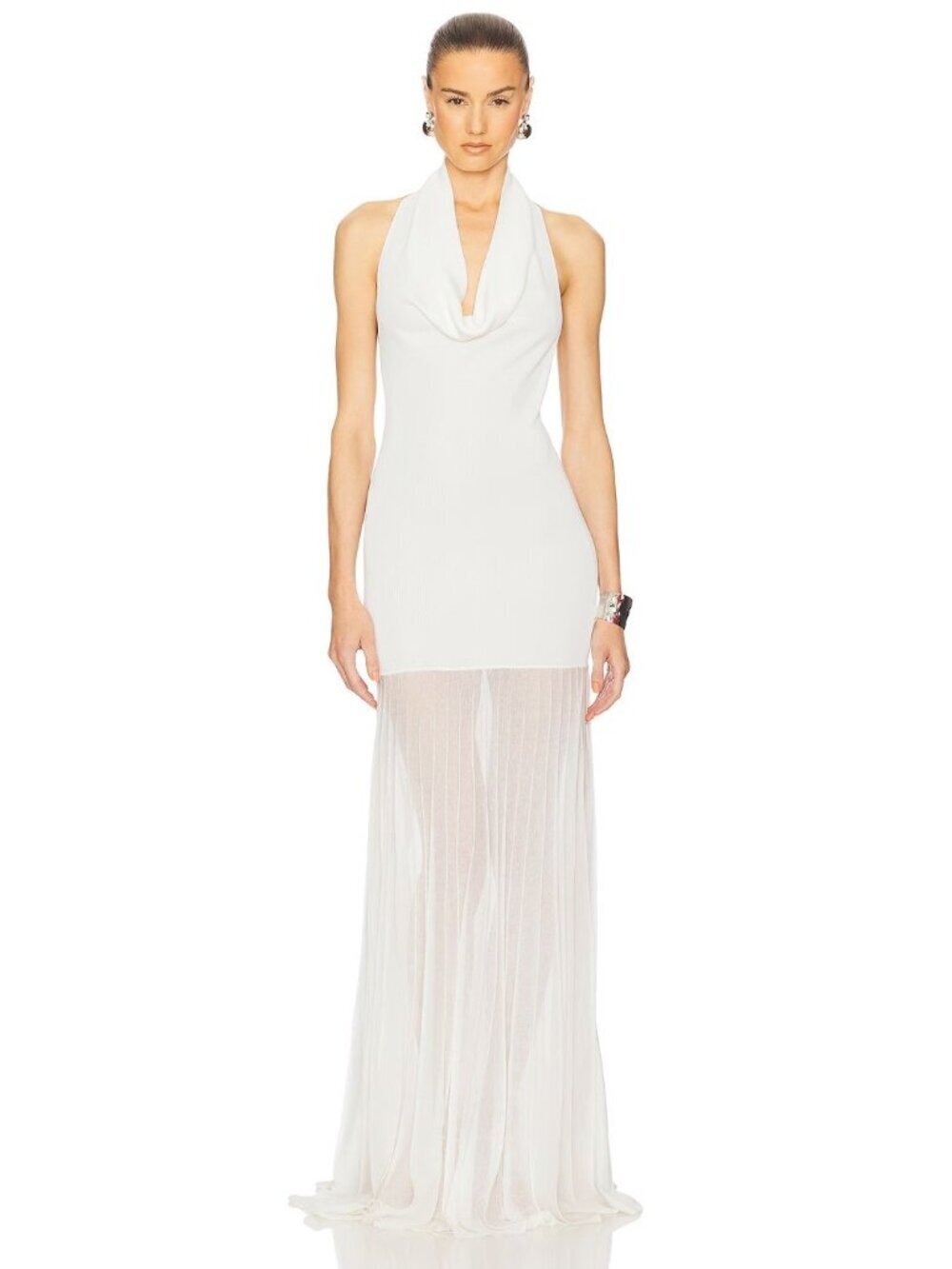 Helsa Jazzlyn Maxi Knit Sheer Halter Dress Ivory Womens Size XS